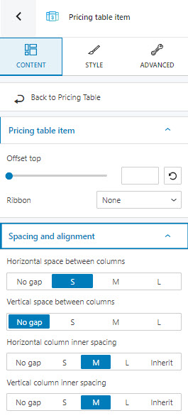 pricing table item - content