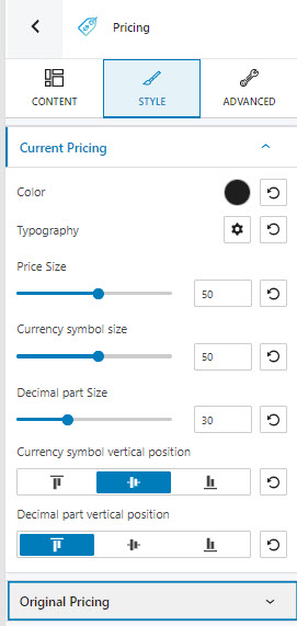 styling the pricing block