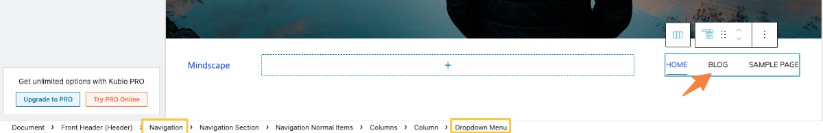 nav selection from the breadcrumb view