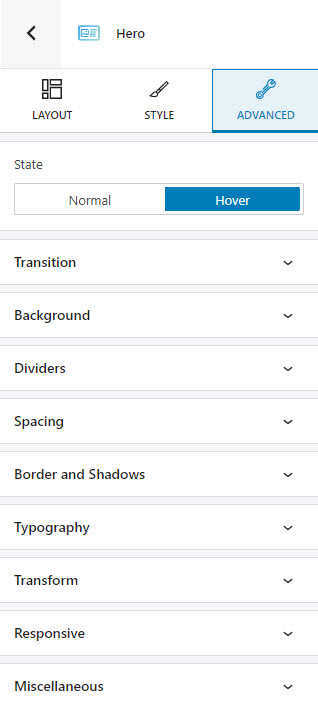 Advanced editing options for the hero block