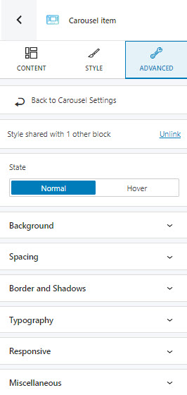 Carousel item advanced options