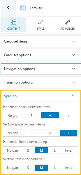 Carousel spacing