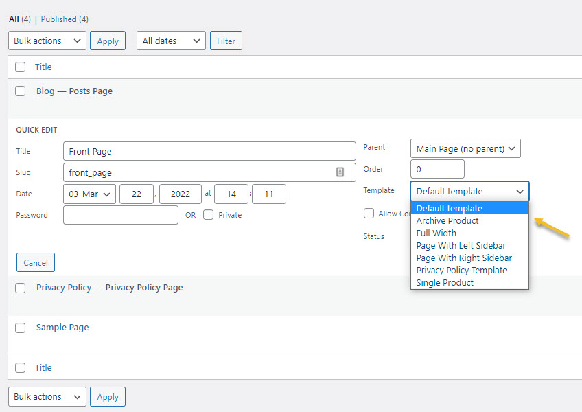 How to assign a page template