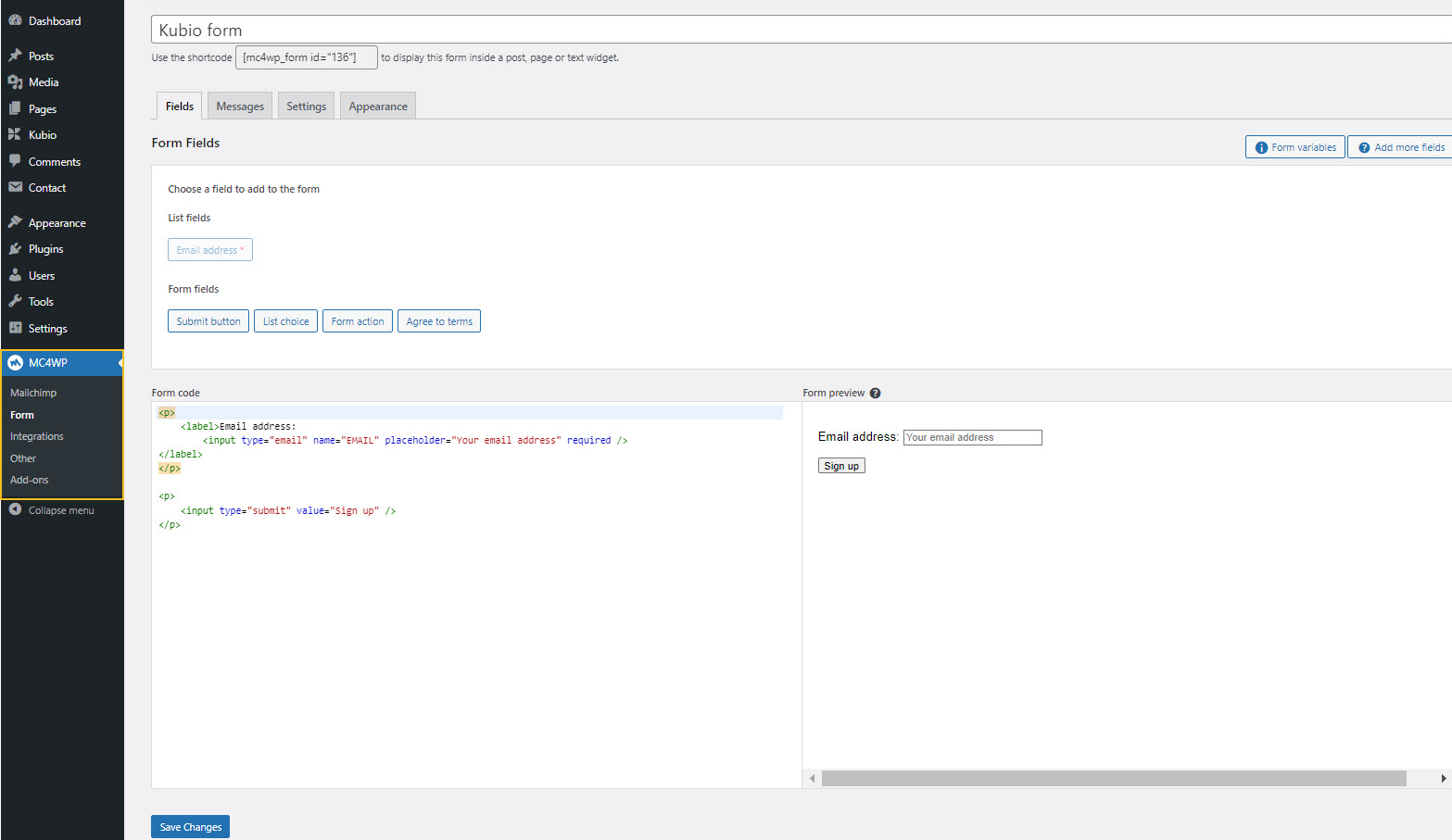 MC4WP form setup