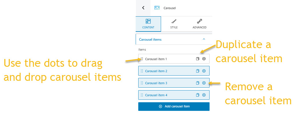 Managing carousel items