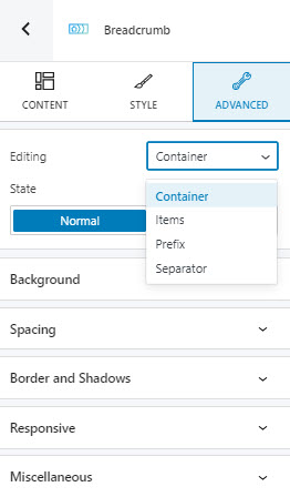 breadcrumb advanced editing options