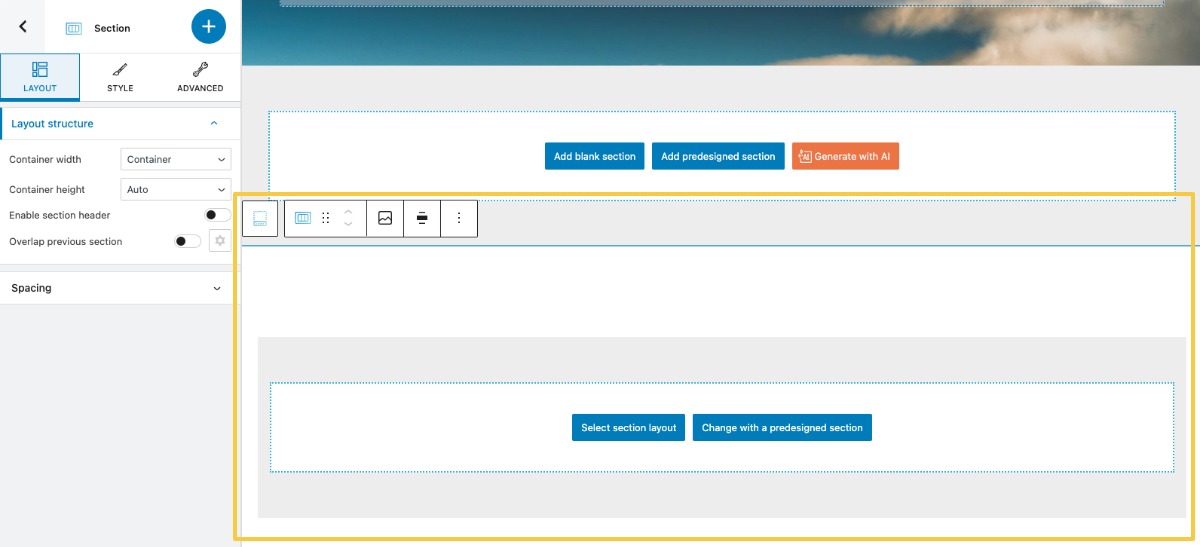 How to customize spacing and alignment for sections, columns, and