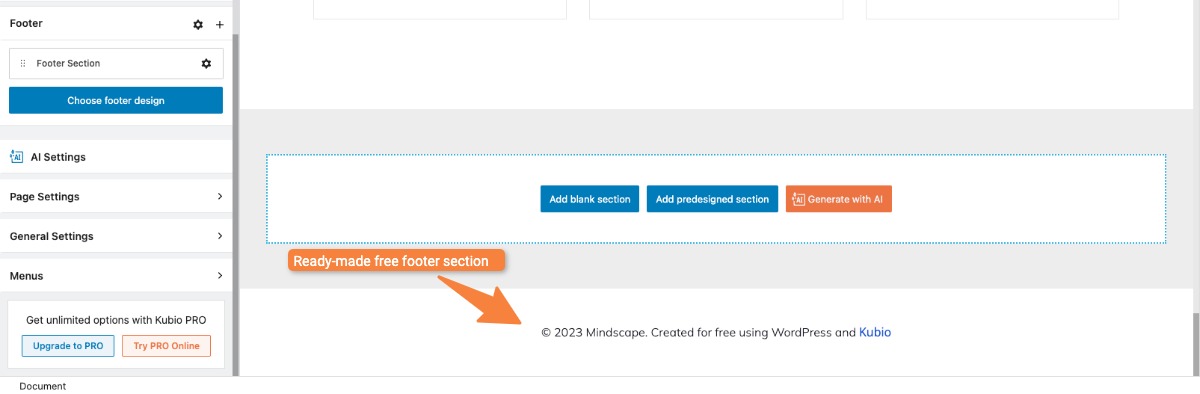 Ready-made footer section