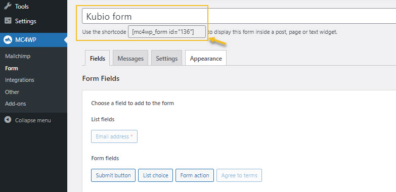 form shortcode