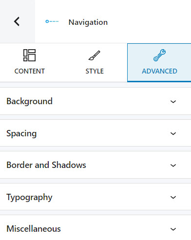 nav advanced options