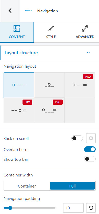 navigation editing panel