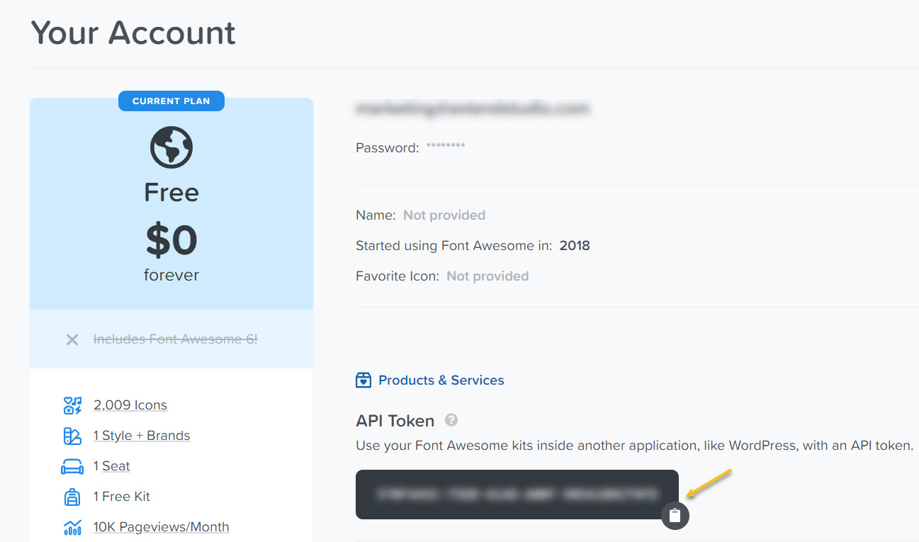 Font Awesome API token