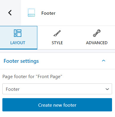 The footer editing panel