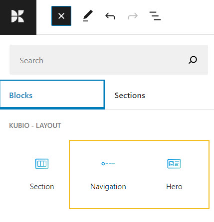 The nav and hero blocks