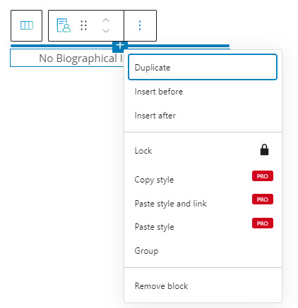 author bio block - the toolbar