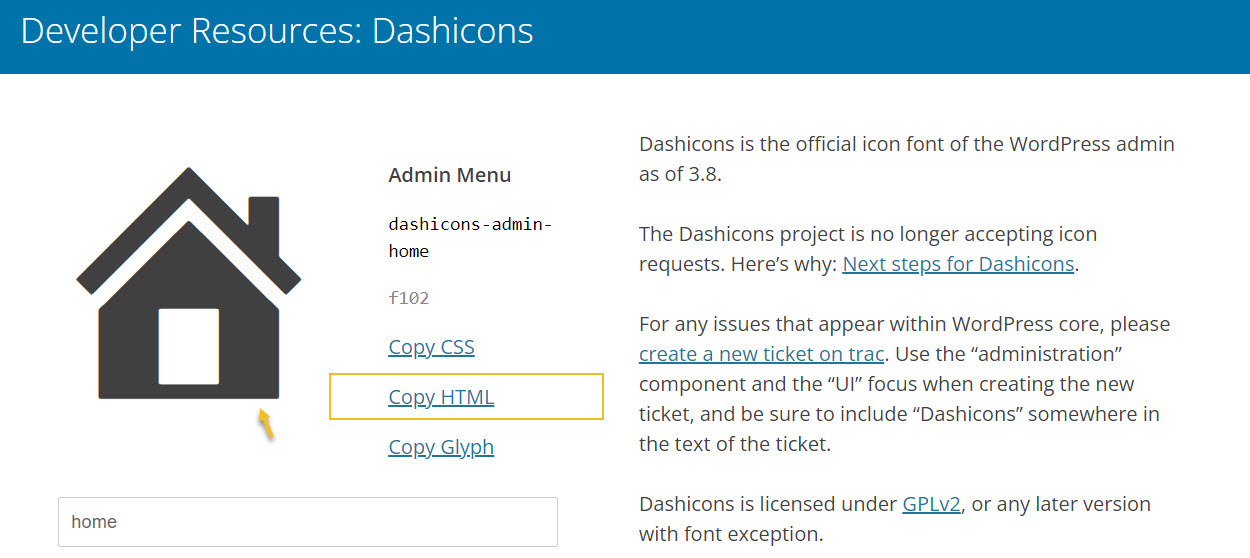 copy the dashicon's HTML