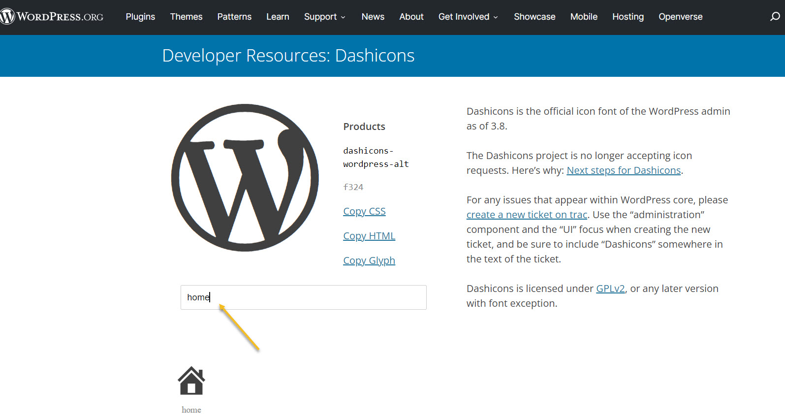filter WordPress dashicons