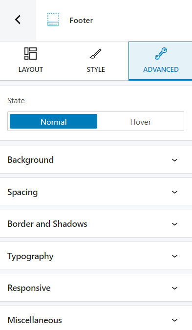 footer advanced settings