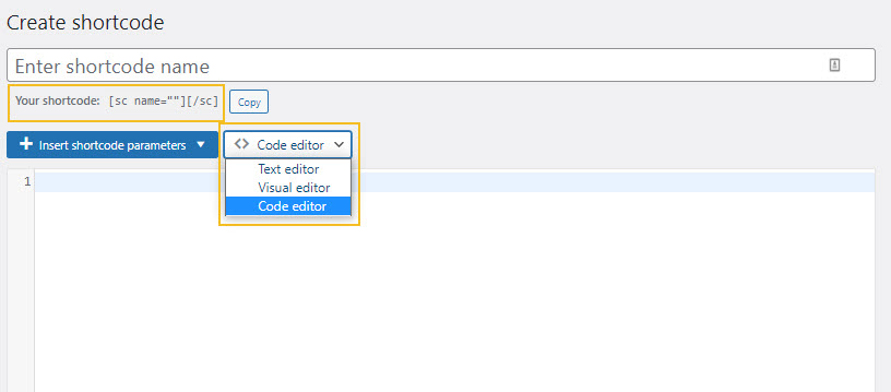 Choose the shortcode editor