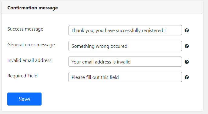 Form submission messages