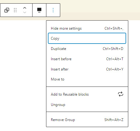 Group toolbar options