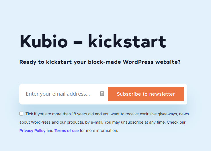 Kubio: WordPress newsletter subscription form