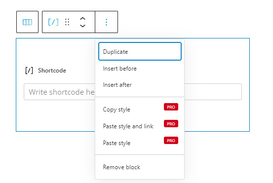 Kubio shortcode toolbar