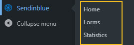 Sendinblue menu in the dashboard