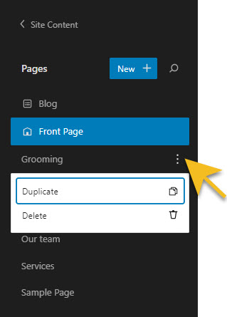 Duplicate or delete pages in the Editor
