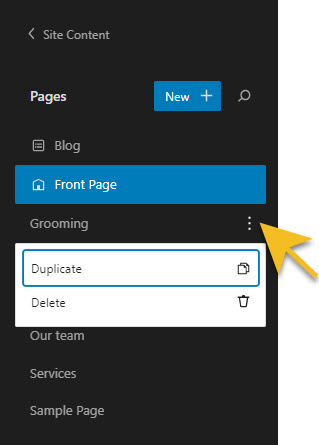 delete or duplicate a page