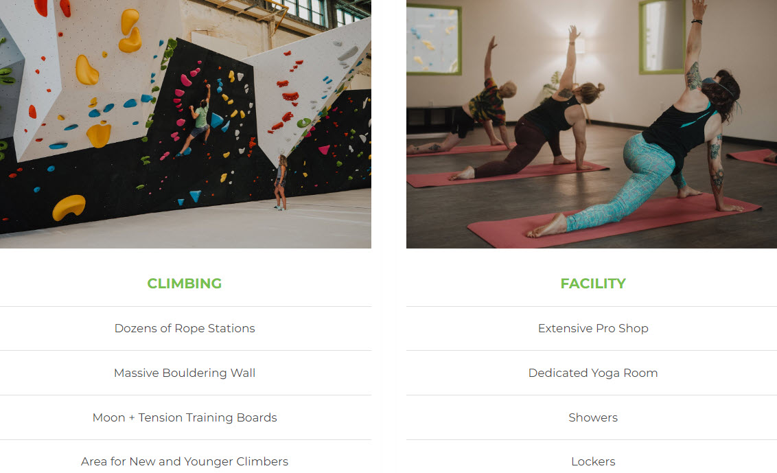 Gym website design - presenting amenities