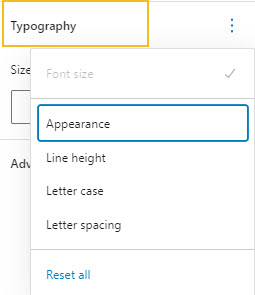 Individual typography options inside the Block Editor