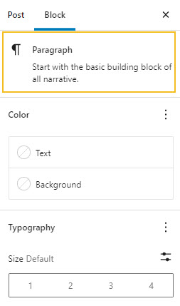 Paragraph block typography editing in the Default Editor