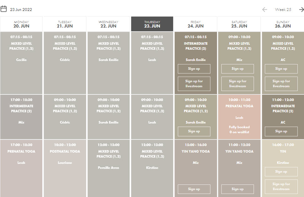 The Yoga Flat timetable