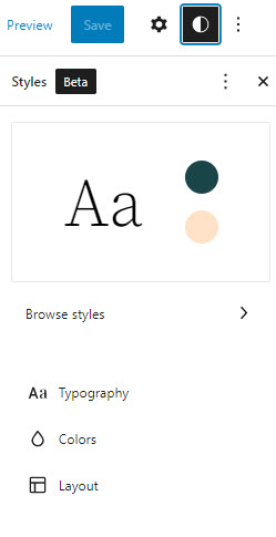 The styles option in full site editing