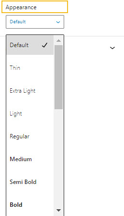 individual font weight changes inside the Block Editor