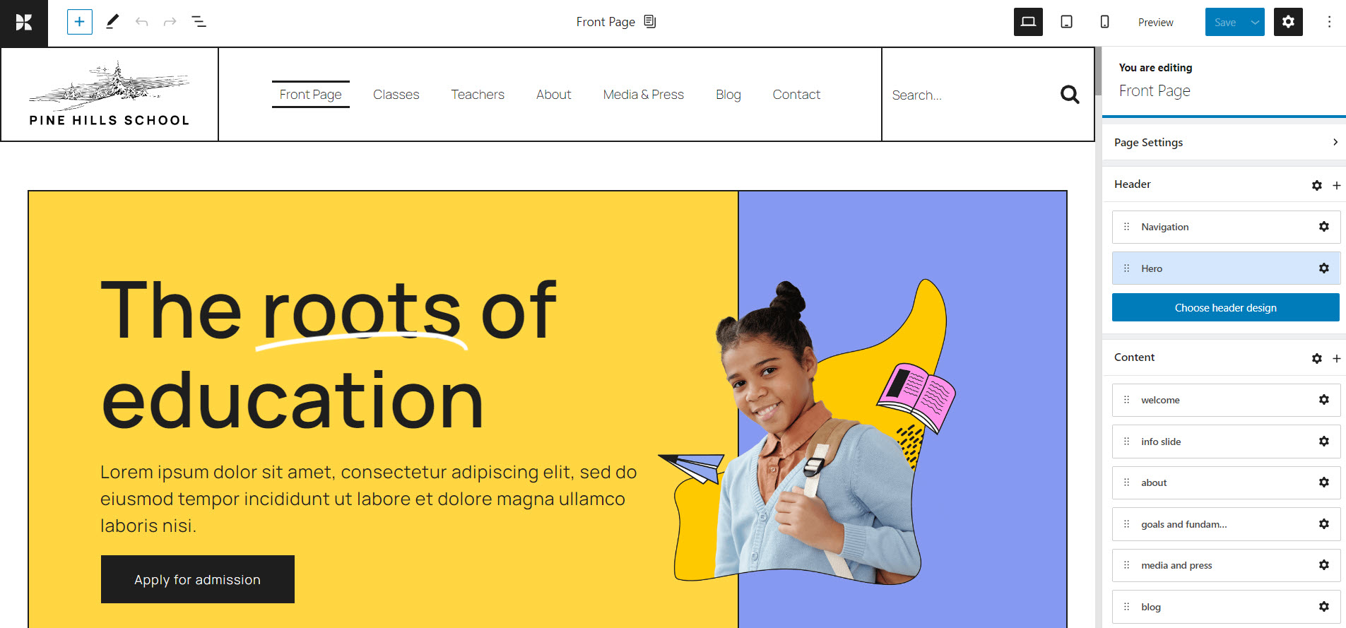 Kubio school website homepage