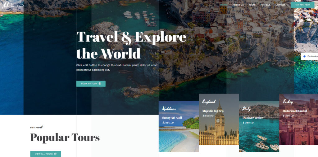 Astra WordPress travel and tour template