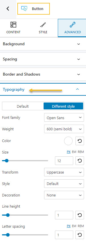 Button advanced typography