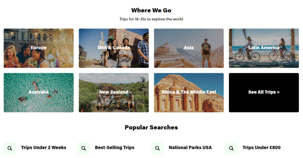 Contiki trips categories