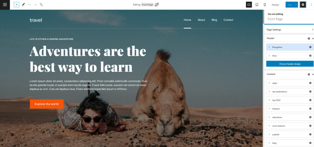 Kubio travel site homepage