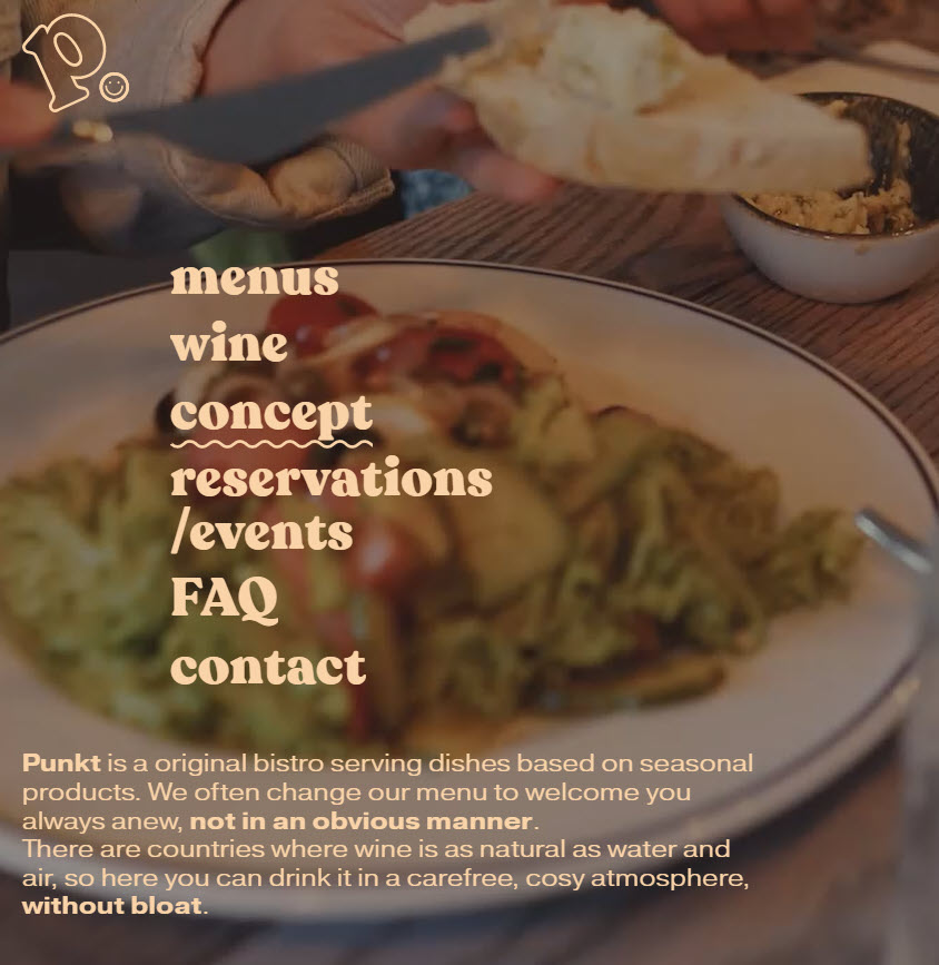 Punkt website menu