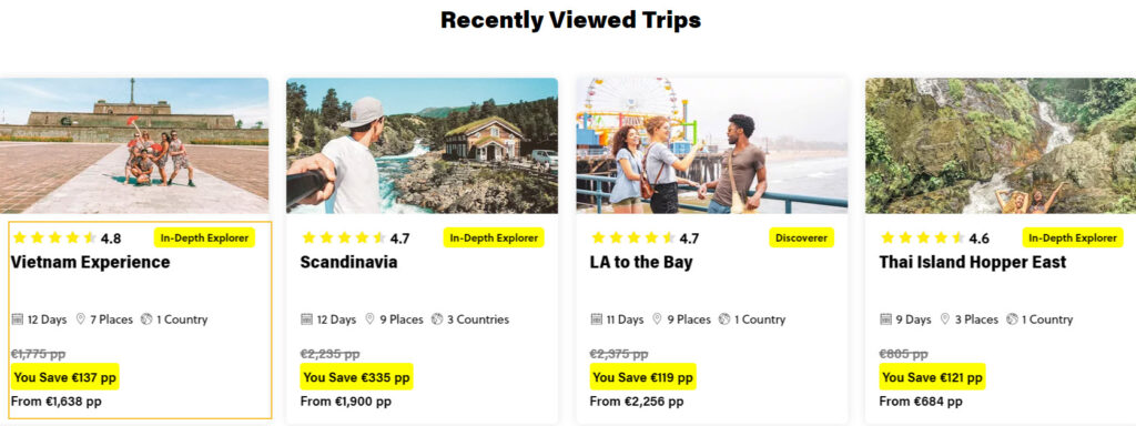 Trip summaries at Contiki