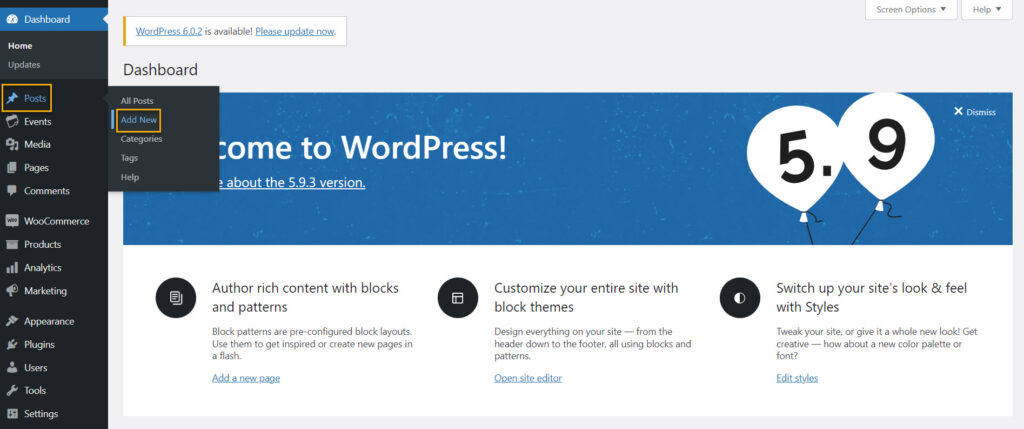 add new post on wordpress