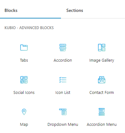 Creating full, functional webpages using advanced blocks in the Kubio editor.