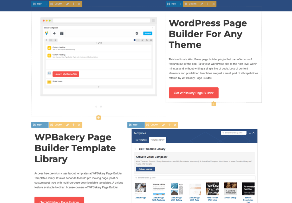 WP Bakery: Different page elements in the editor