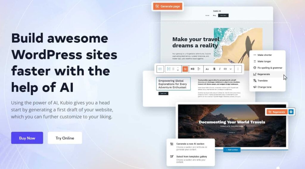 Build your site with Kubio Web Builder