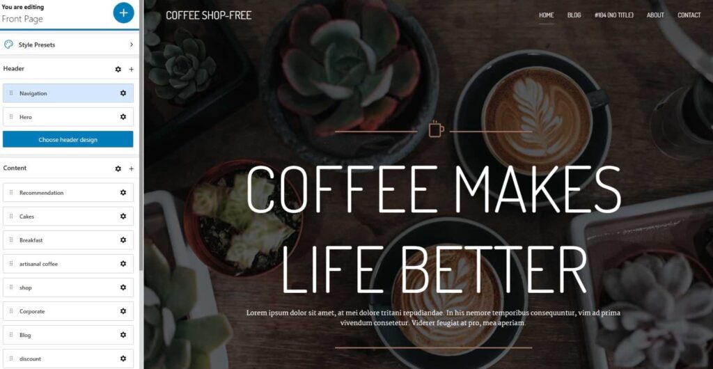 Coffee Shop Kubio web builder theme