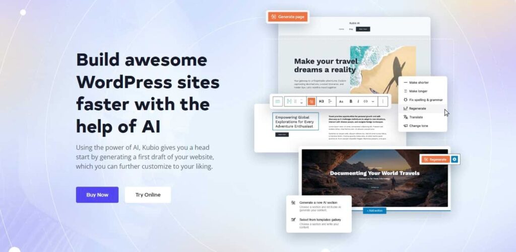 The Kubio web builder uses the power of AI to help craft great websites