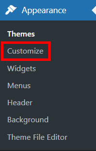 Accessing the theme customizer from the WordPress dashboard.